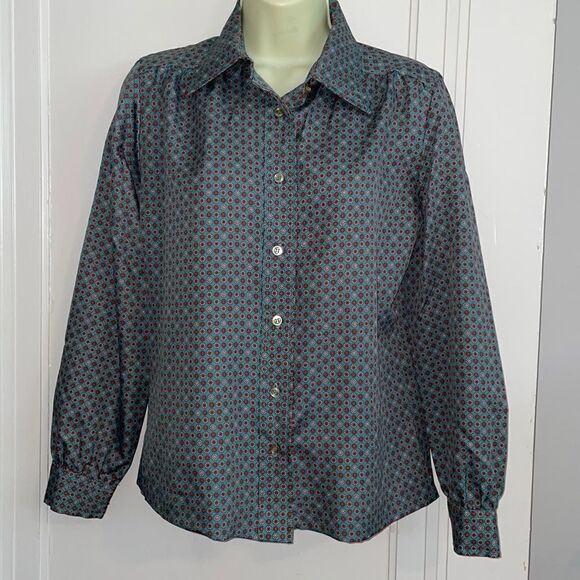 Vtg 70s/80s You-nique green paisley print button down shirt - Picture 1 of 8